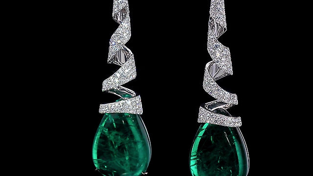 Emerald and Diamond Ribbon Earrings